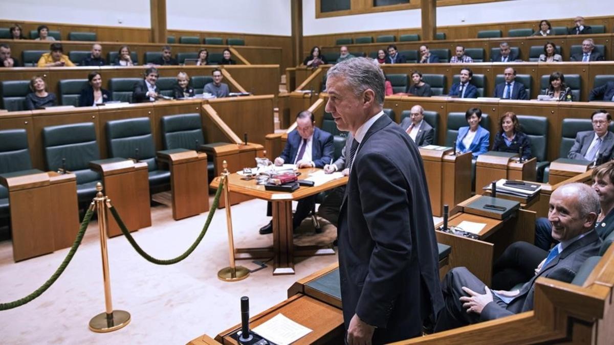 Iñigo Urkullu, durante el pleno de investidura en el Parlamento Vasco.