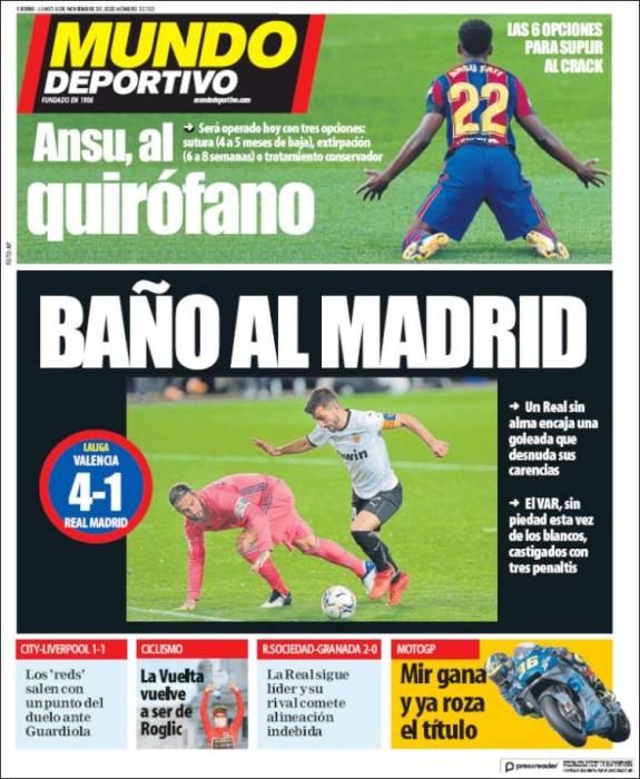 Portada MUNDO DEPORTIVO lunes 9 noviembre 2020