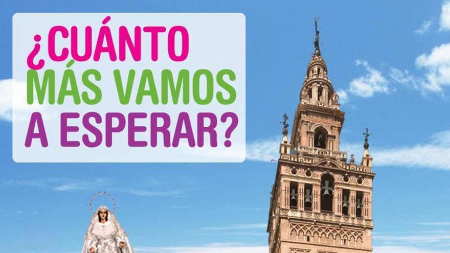 Imagen de la campaña de la organización política ecologista Equo que usa la Virgen del Rocío de Málaga y la Giralda de Sevilla para llamar la atención sobre el cambio climático y que ha causado malestar entre los cofrades malagueños.