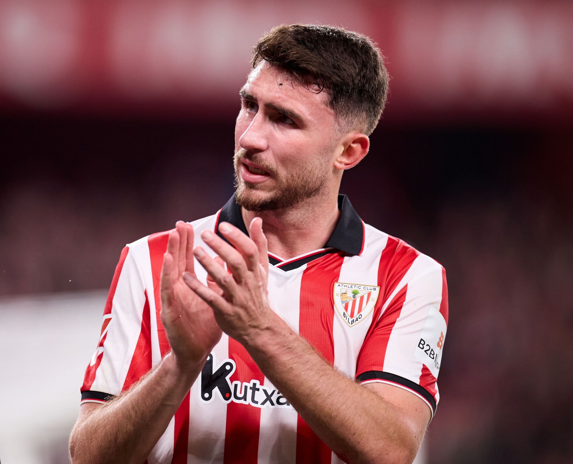 Aymeric Laporte of Athletic Club reacts during the LaLiga EA Sports match between Athletic Club and Atletico de Madrid at San Mames on December 6, 2025, in Bilbao, Spain. AFP7 06/12/2025 ONLY FOR USE IN SPAIN. Ricardo Larreina / AFP7 / Europa Press;2025;SPAIN;SPORT;ZSPORT;SOCCER;ZSOCCER;Athletic Club v Atletico de Madrid - LaLiga EA Sports;