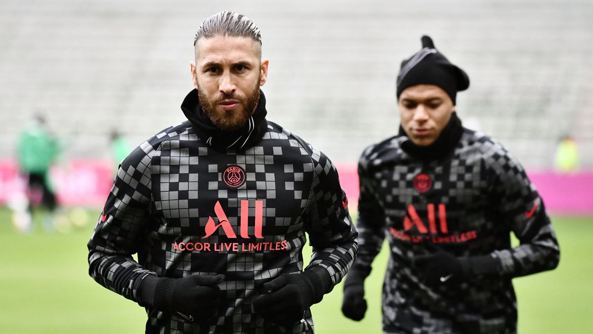 Sergio Ramos y Mbappé, en un entrenamiento con el PSG