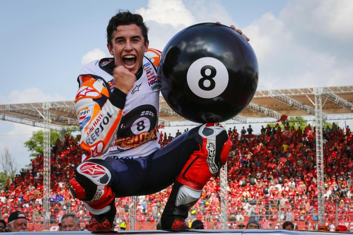 Márquez, celebrando su octavo título
