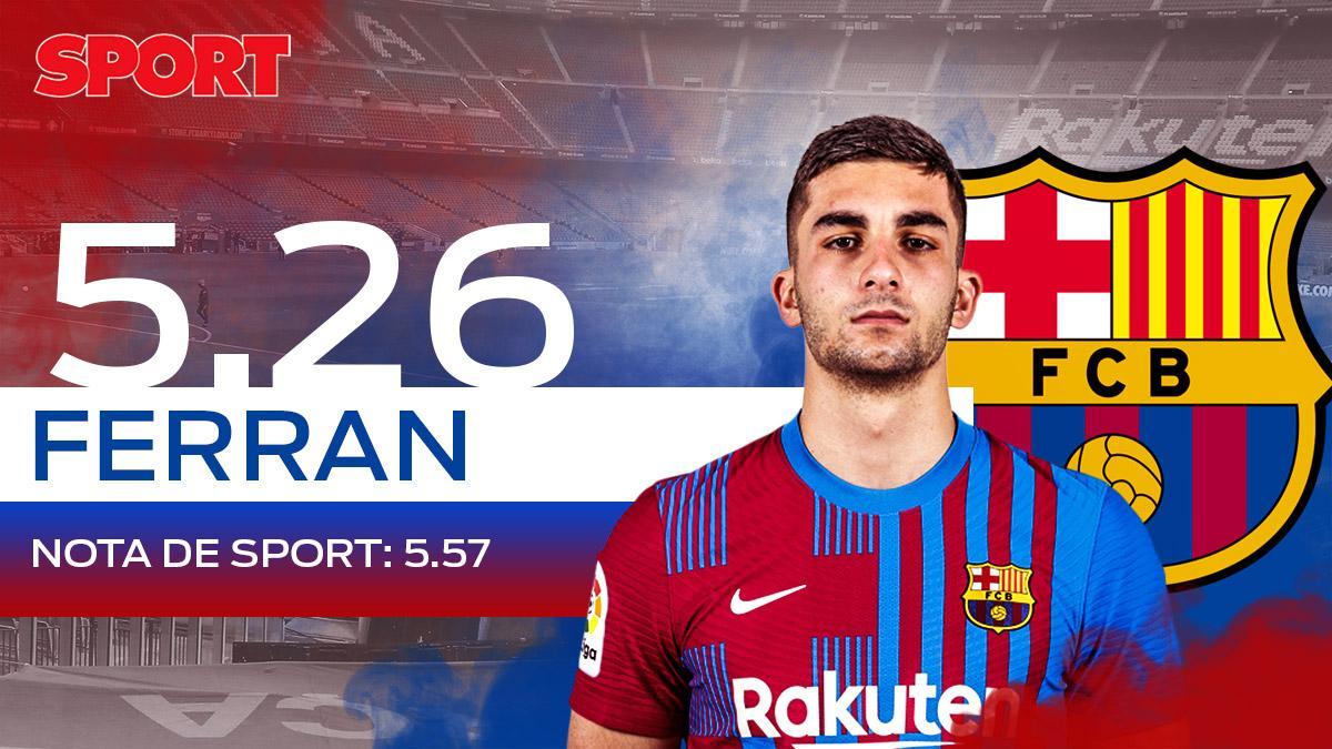 5,26. FERRAN TORRES. Aprobado muy justo para el delantero después de media temporada con el Barça 5,26. FERRAN TORRES. Aprobado muy justo para el delantero después de media temporada con el Barça
