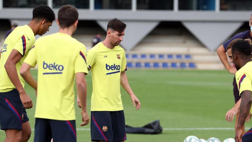 Messi, durant l&#039;entrenament del Barça d&#039;ahir al matí