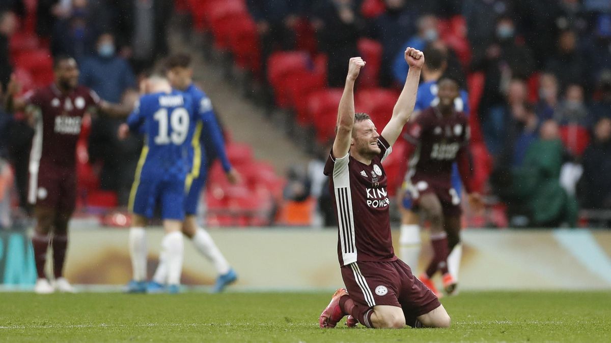 Vardy celebra el triunfo del Leicester.