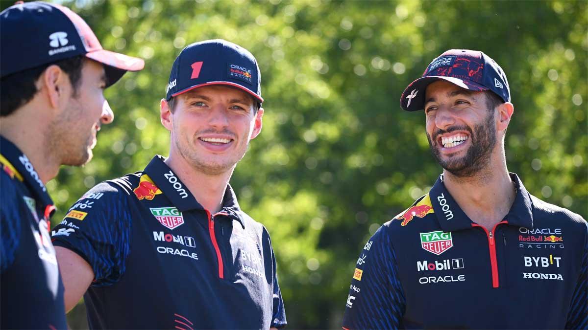 Verstappen, junto a Pérez y Ricciardo, que vuelve al paddock tras perderse cinco grandes premios por lesión