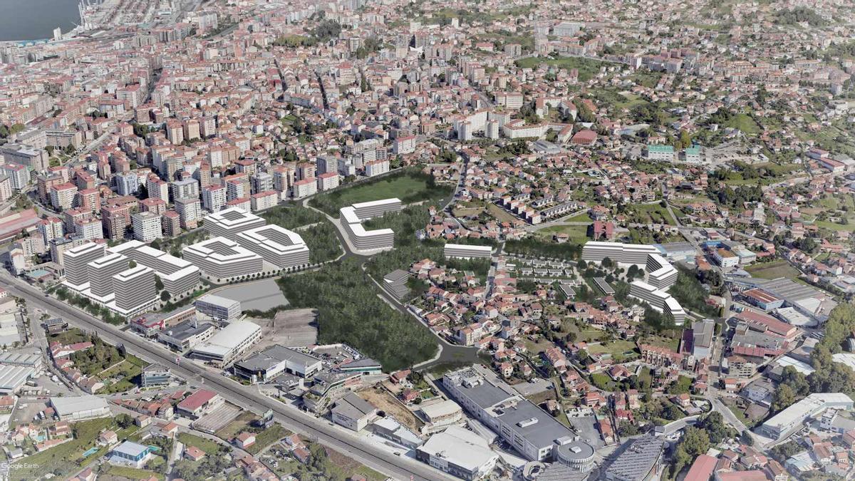 Infografía de la urbanización proyectada en el Ofimático en Vigo.
