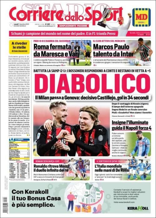 Portada CORRIERE DELLO SPORT lunes 7 diciembre