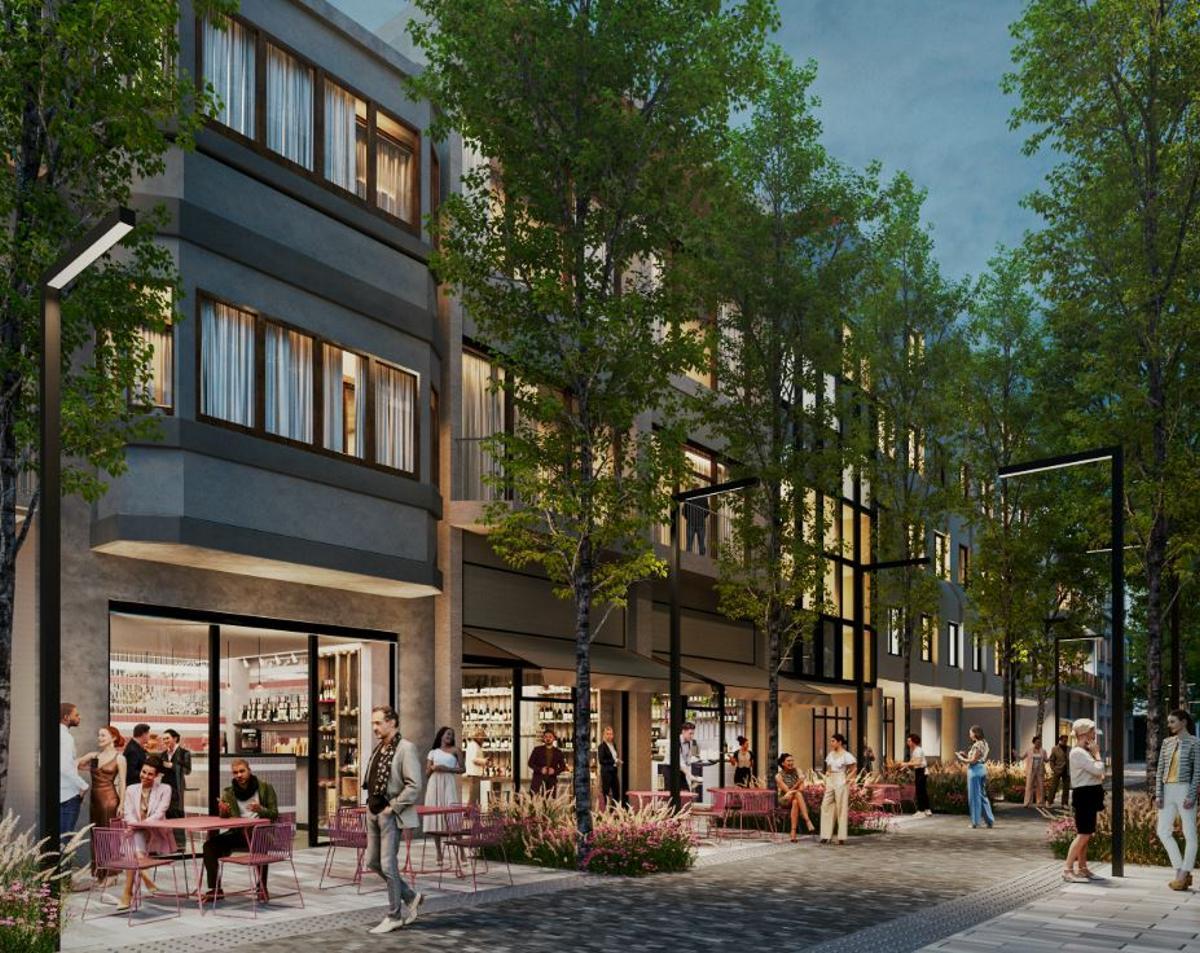 Proyección nocturna del futuro bulevar de Badalona en su centro histórico.