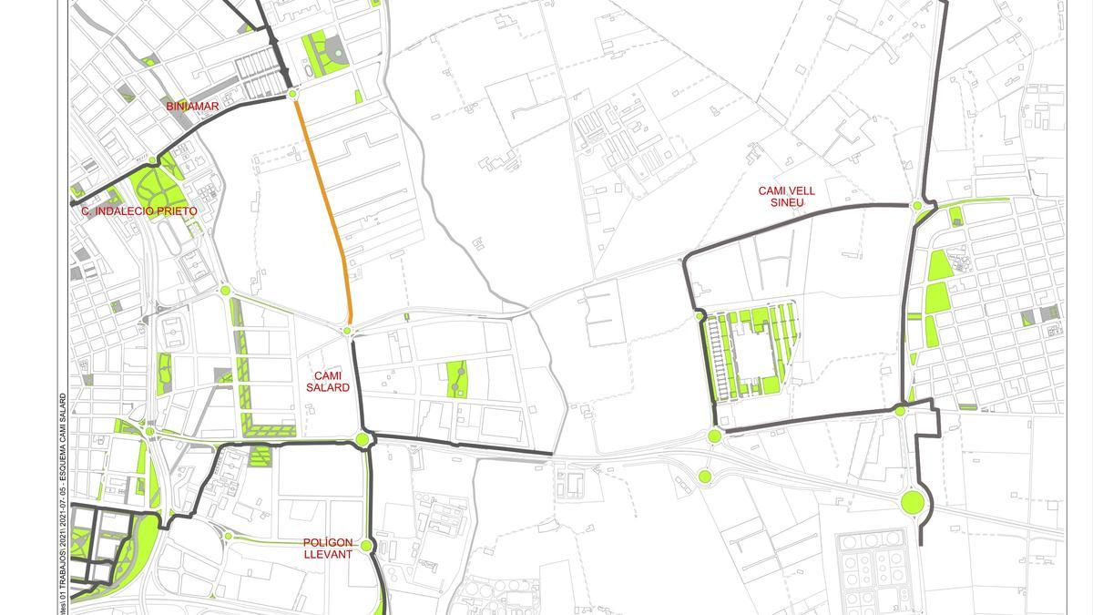 En naranja, el tramo en el que se ejecutará el nuevo vial cívico para peatones.