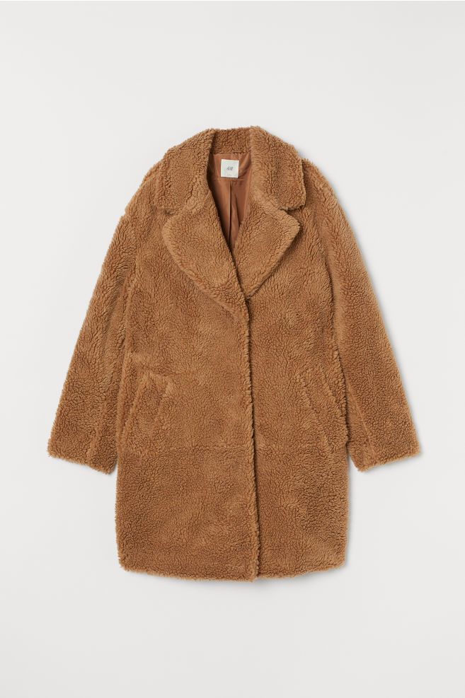 Abrigo de tejido peluche con solapas de H&amp;M de corte oversized diseñado en color marrón