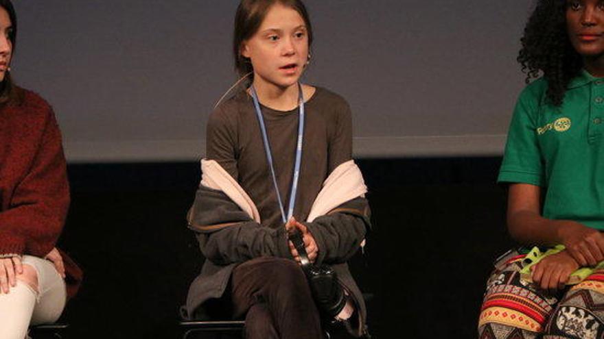 La jove activista sueca Greta Thunberg en roda de premsa a Madrid.