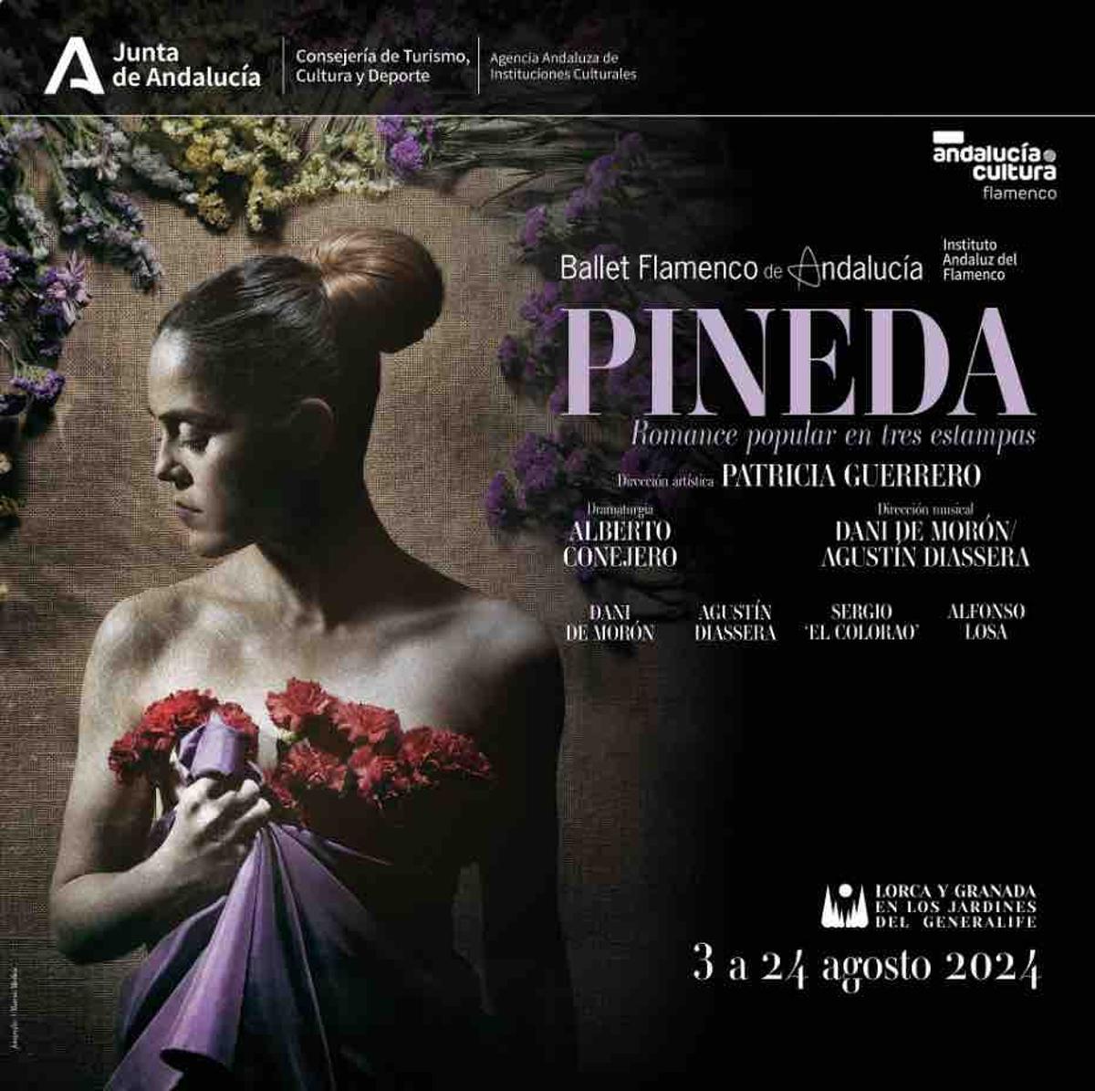 Cartel de 'Pineda', que se estrena en el ciclo 'Lorca y Granada en los Jardines del Generalife' en agosto.