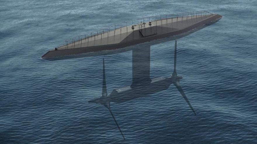 La nueva plataforma desarrollada por Magallanes Renovables.  A la izquierda, recreación del impacto visual desde la costa.  |  // CEDIDAS