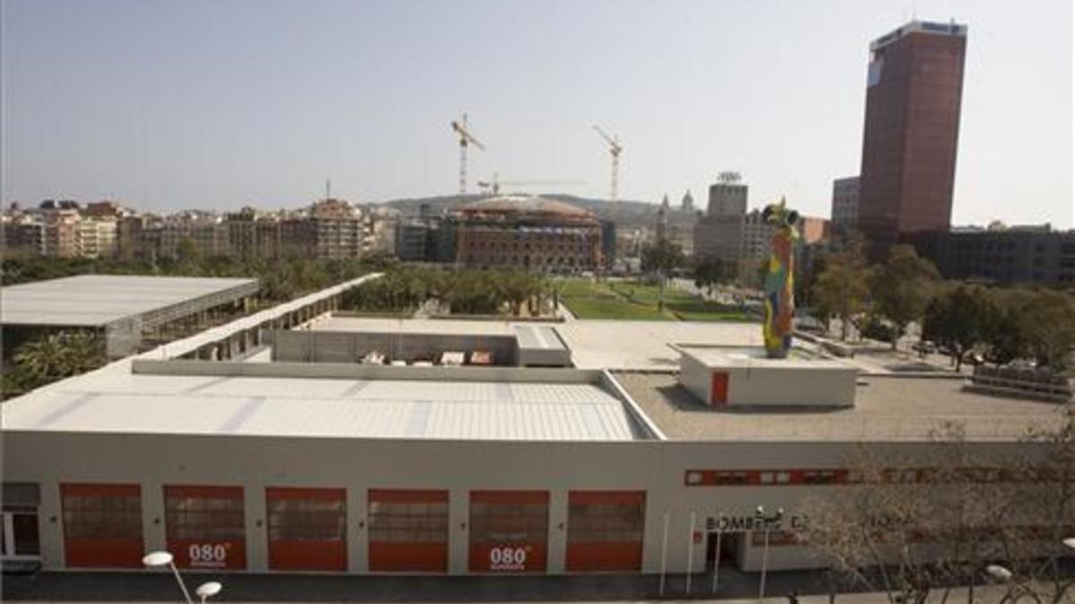 Vista aérea del parque de bomberos del parque de Joan Miró, en una imagen de archivo.