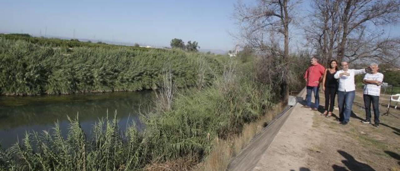 Diego Gómez, Mª Josep Amigó, Josep Bort y Pep Carreres, ayer, junto al meandro del Xúquer en el que se habilitará un mirador.