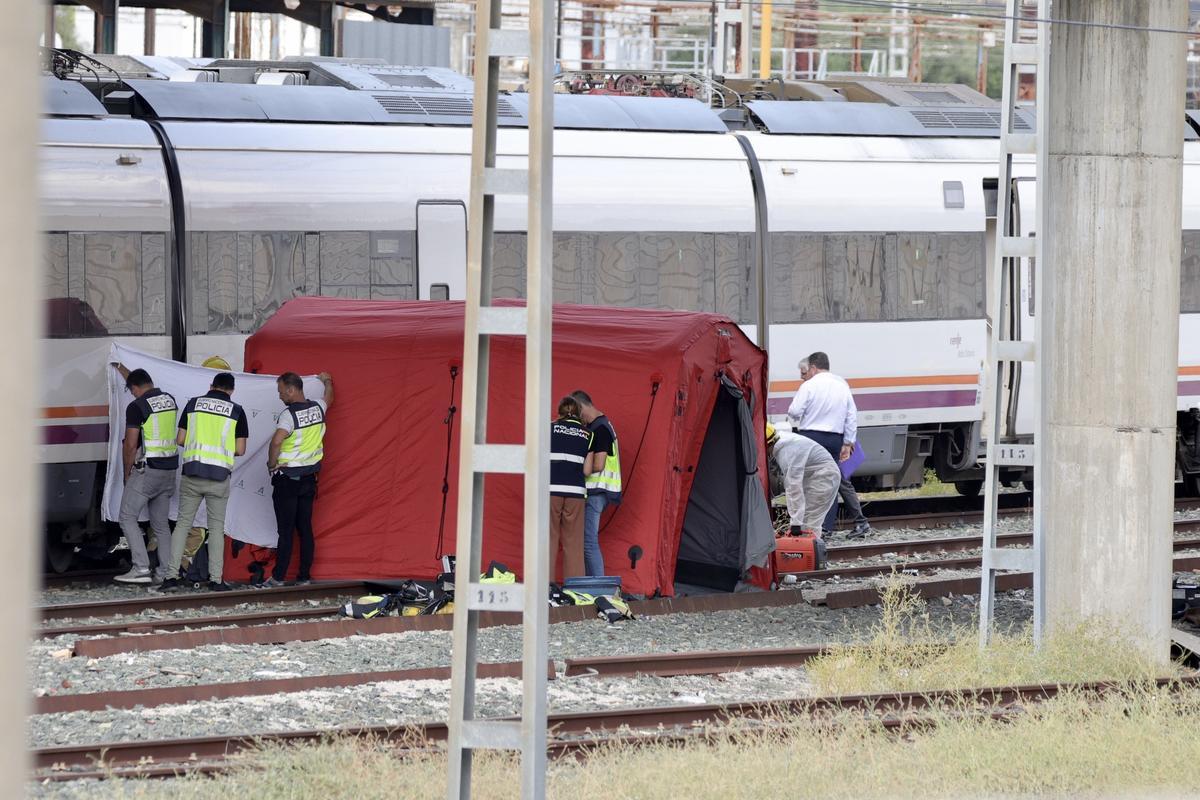 Trabajos de recuperación del cuerpo de Álvaro Prieto en la estación de Sevilla.