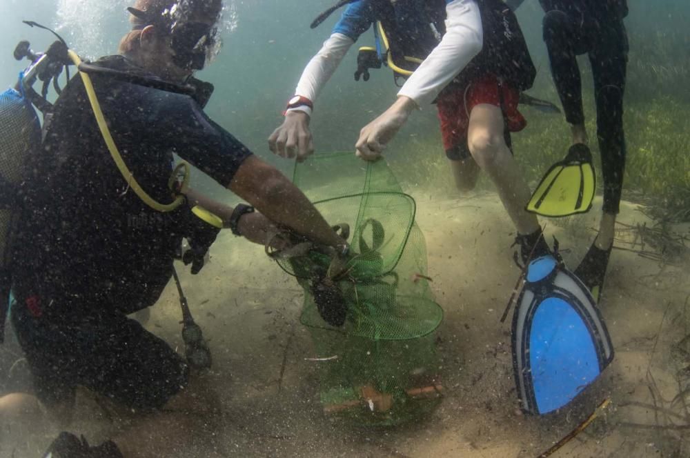 Una treintena de niños y adolescentes participan en la limpieza de fondos marinos programada en la Regata Infantil Marina Ibiza