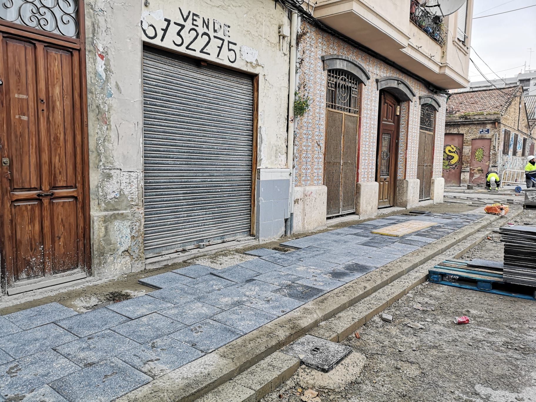 Obras de reurbanización de la calle Lluis Despuig y el Centro Cívico del Cabanyal