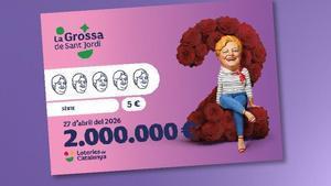 Billete de la Grossa de este año para publicitar el sorteo de Sant Jordi.