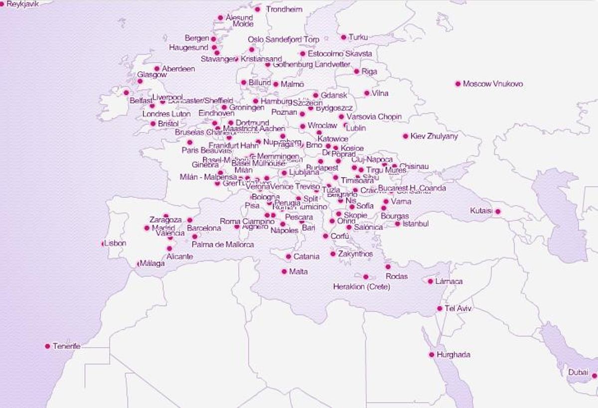Destinos a los que viaja Wizz Air en Europa