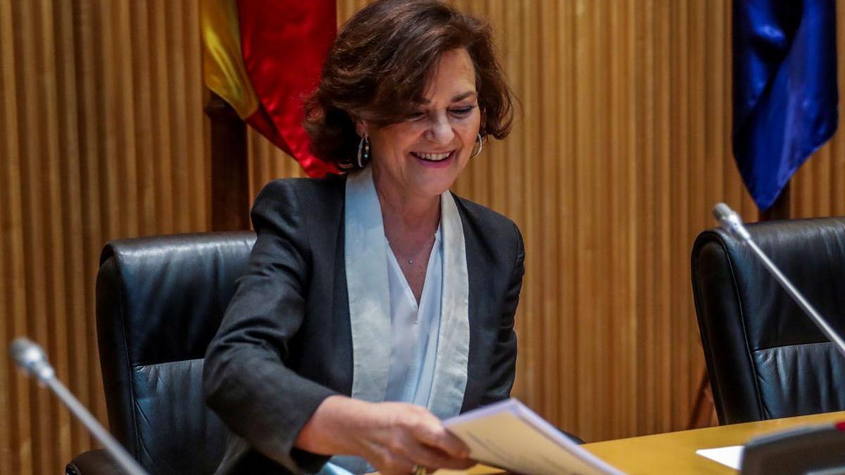 La vicepresidenta primera y ministra de Presidencia, Carmen Calvo. // JuanJo Martín