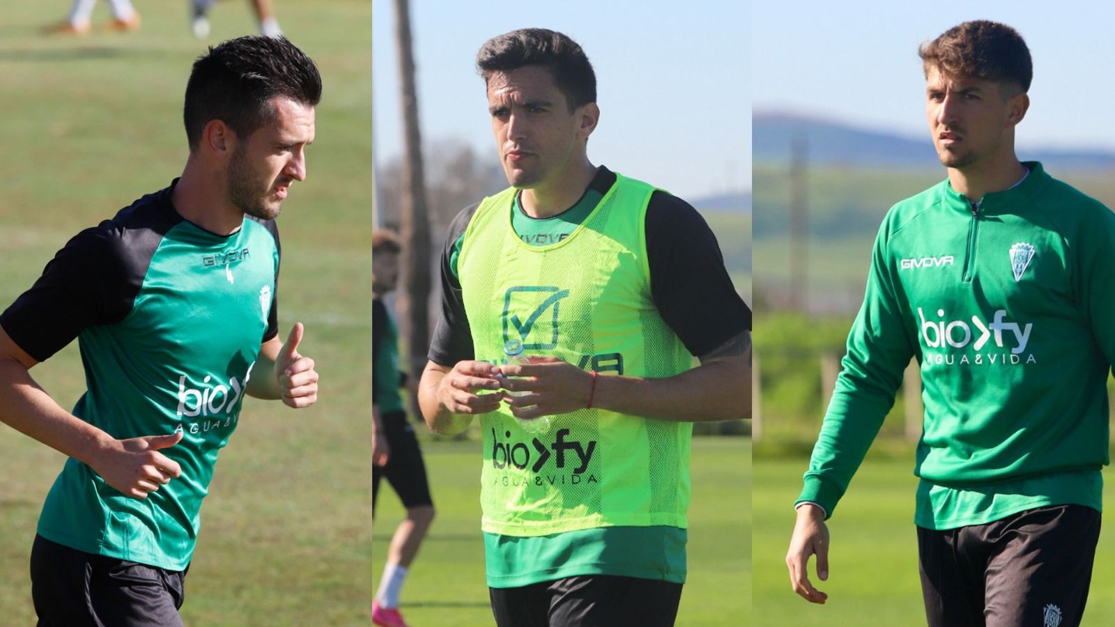 Adrián Lapeña, José Antonio Martínez y Matías Barboza, jugadores del Córdoba CF.
