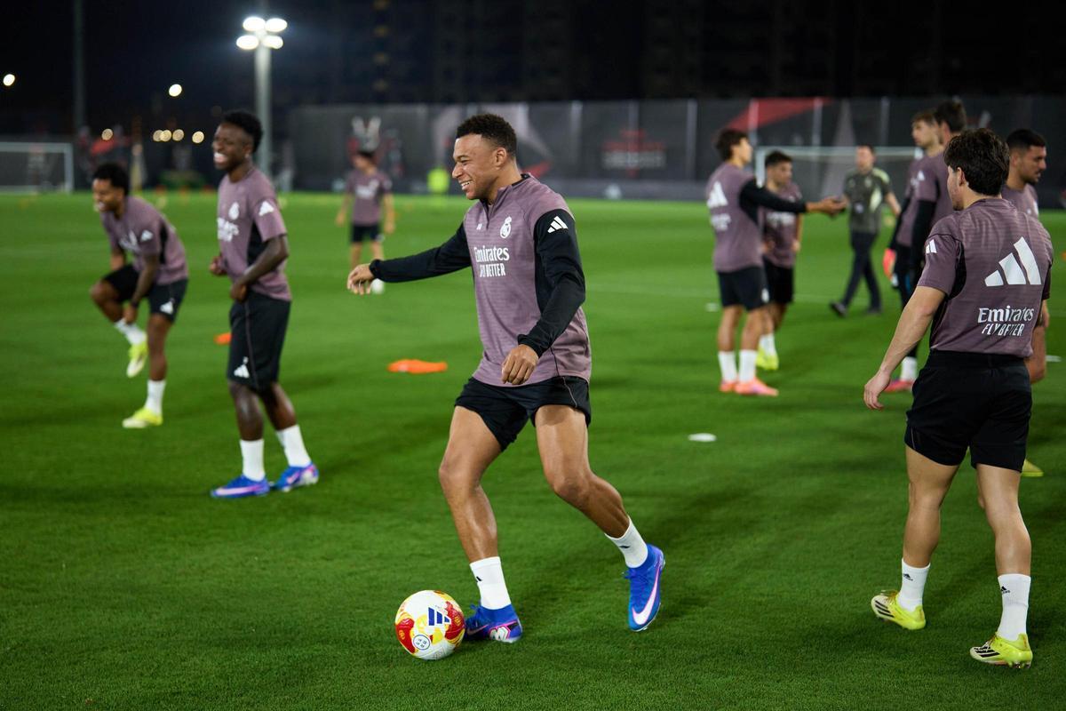 Mbappé, en el entrenamiento del Madrid