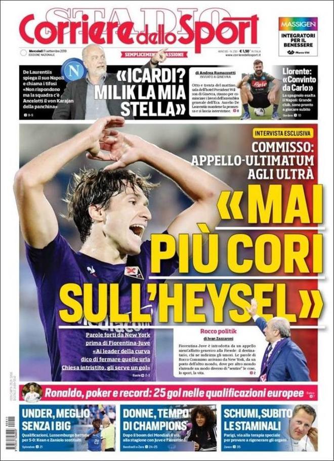 Esta es la portada de Corriere dello Sport de este 11 de septiembre