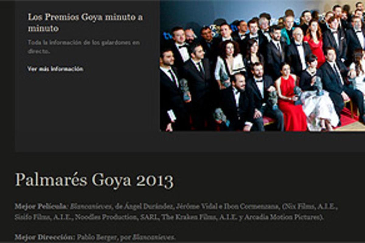 Imatge de l’error a la pàgina web de l’acadèmia de cine.