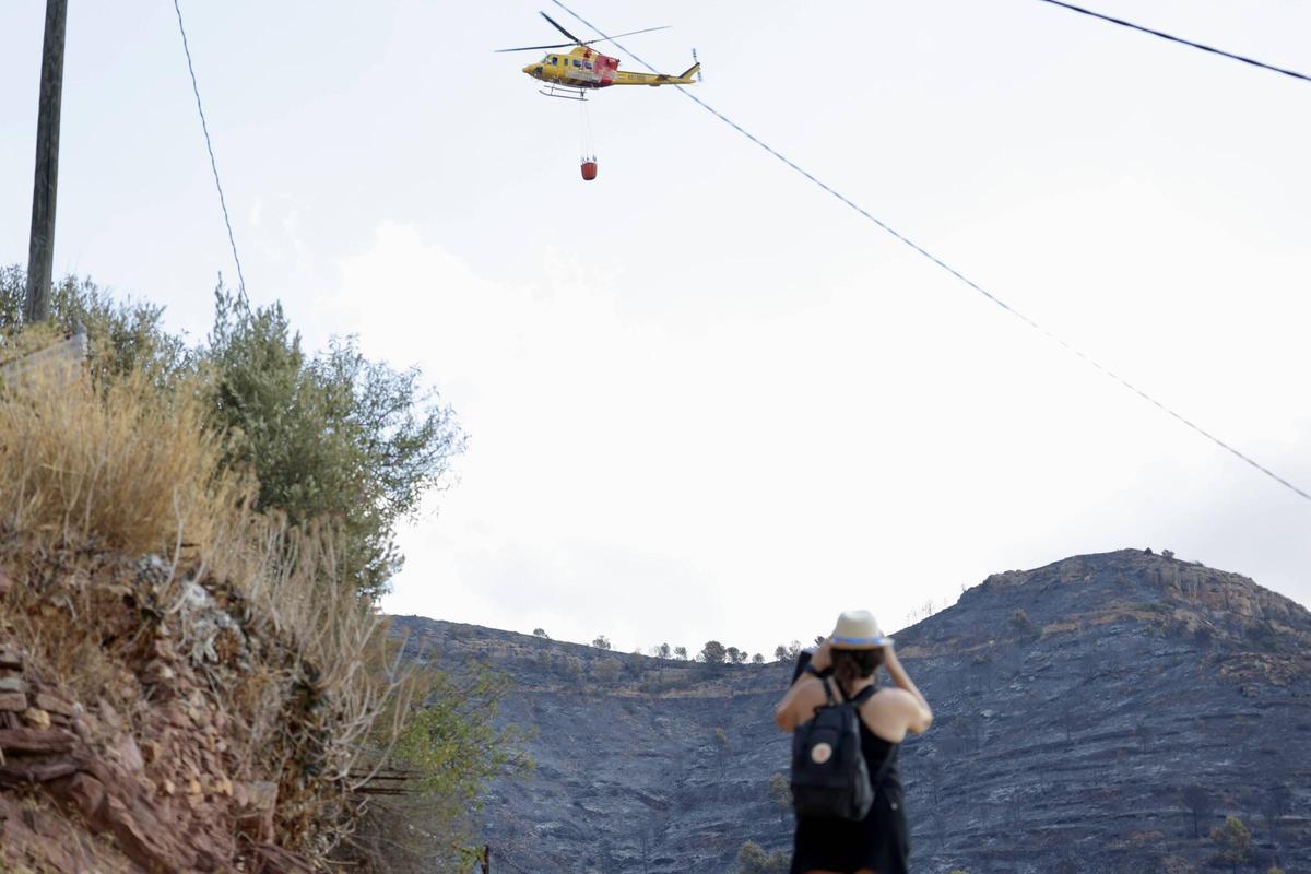 Medios aéreos trabajan en la extinción del incendio de la Calderona