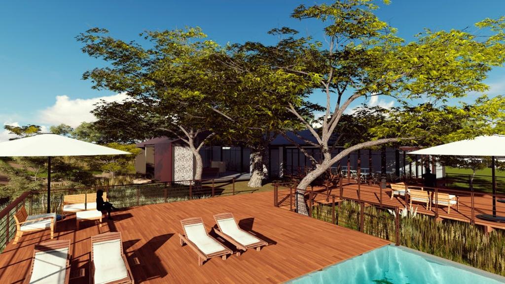 Piscina y solárium en el tren hotel. 