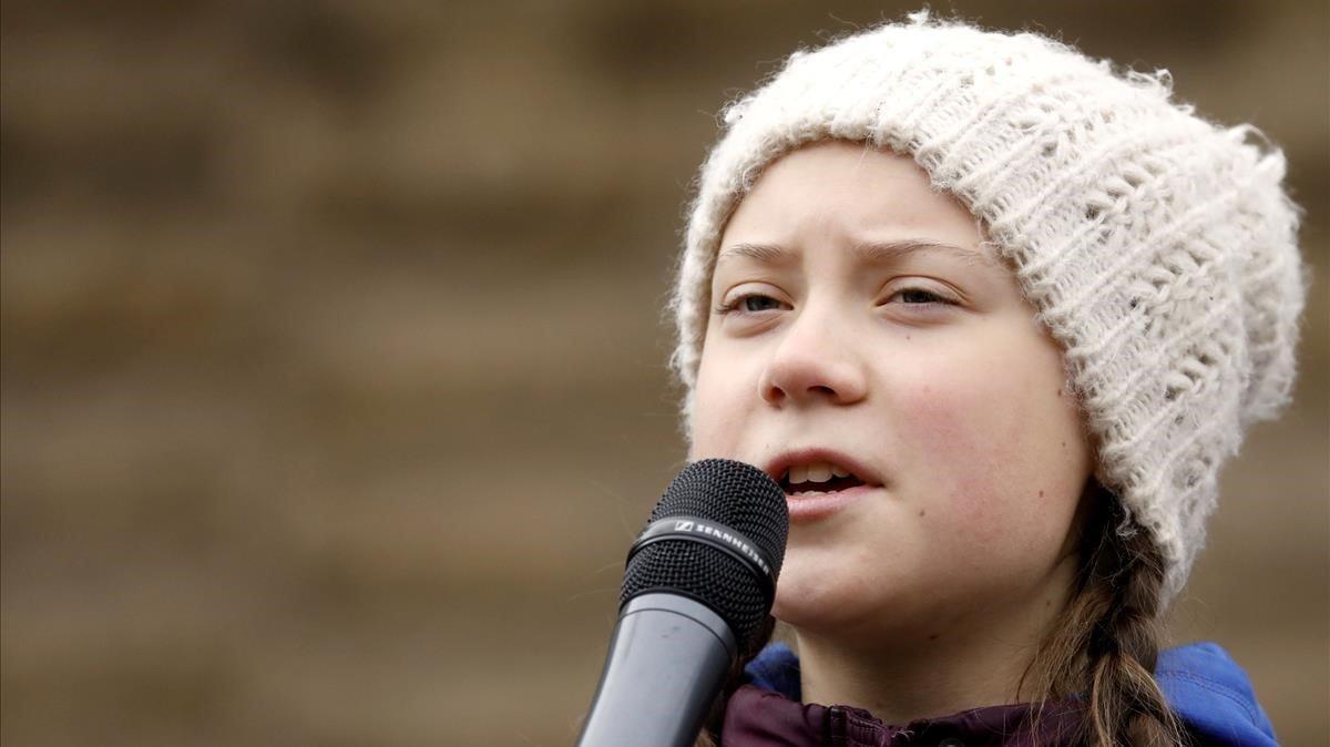 Greta Thunberg, durante un acto para reclamar medidas urgentes contra el cambio climático, en Hamburgo, el pasado 1 de marzo.