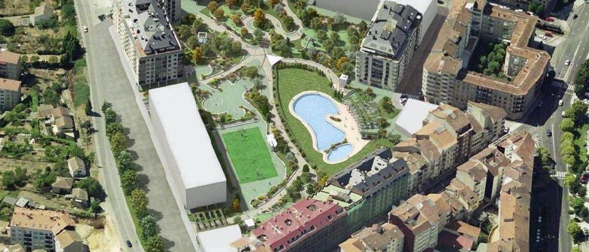Infografía que muestra cómo será el parque de Canedo, según el anteproyecto.