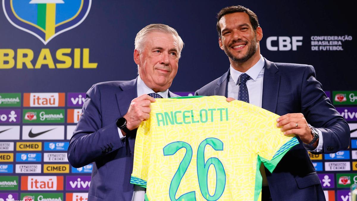 Carlo Ancelotti con el presidente de la CBF  Samir Xaud