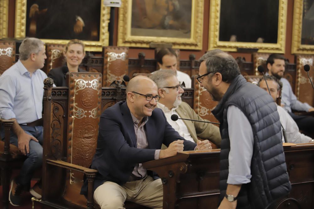 Último pleno en Cort con protestas de trabajadores de Parques y Jardines