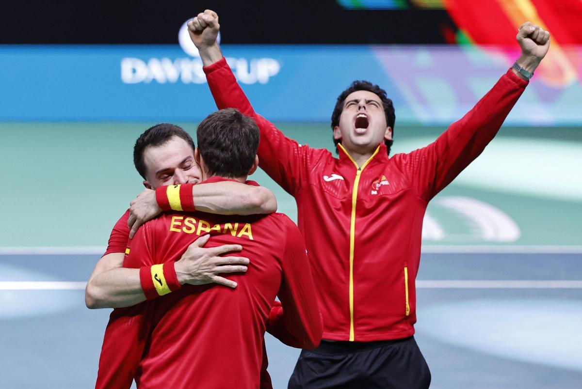 Los jugadores de España en las semifinales de la Copa Davis ante Alemania