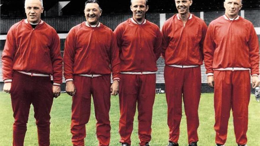 Shankly, Paisley, Moran, Bennett y Fagan, en Anfield.