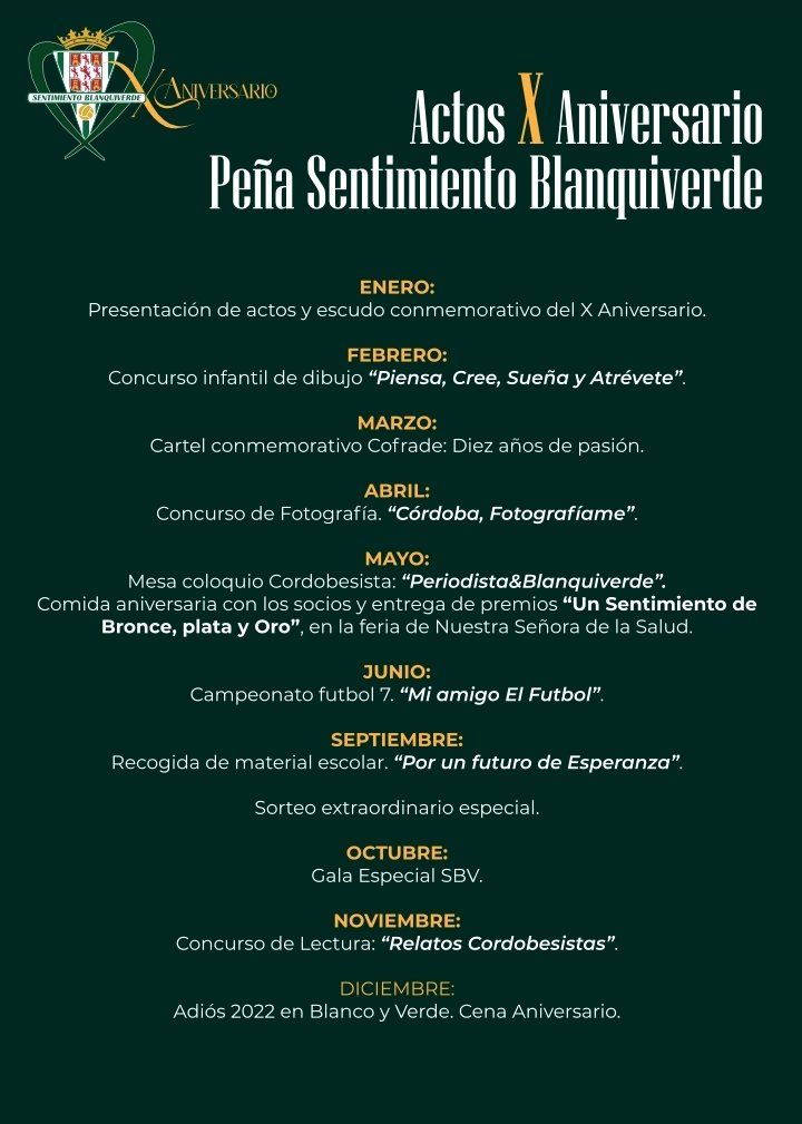 Programa de actos del décimo aniversario de la Peña Sentimiento Blanquiverde.