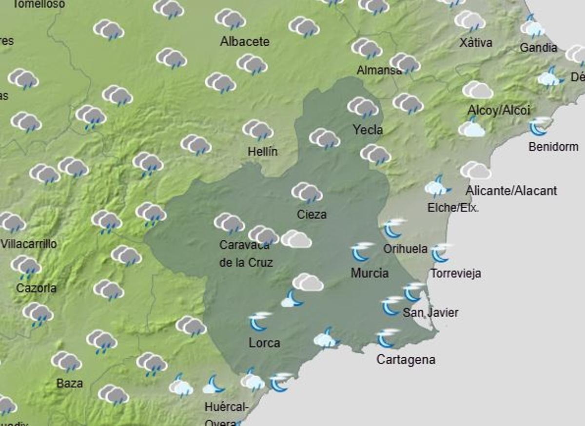 Mapa del tiempo para este jueves en la Región