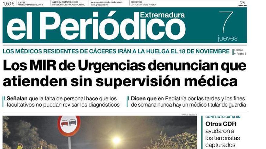 Esta es la portada de EL PERIÓDICO EXTREMADURA correspondiente al día 7 de noviembre del 2019