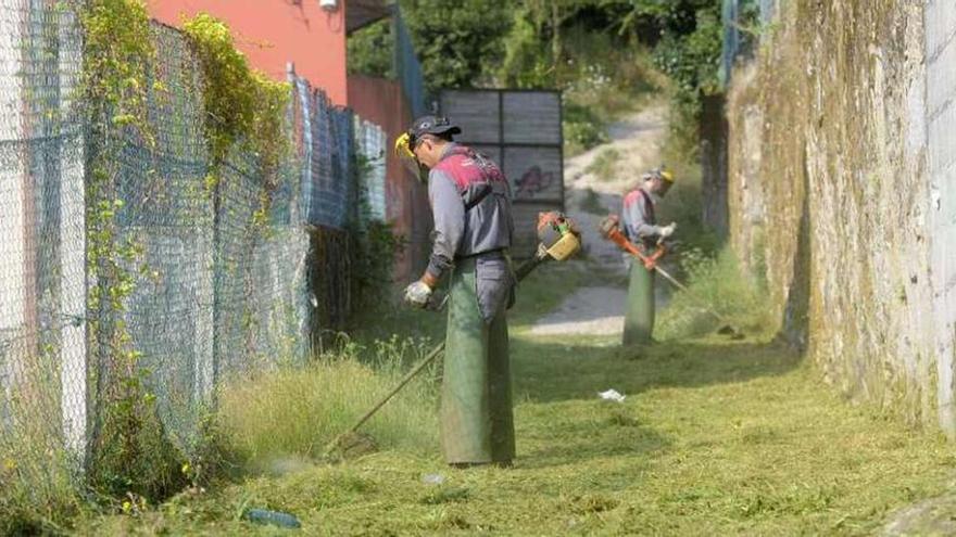 Operarios en la limpieza de los accesos al Castro Alobre.