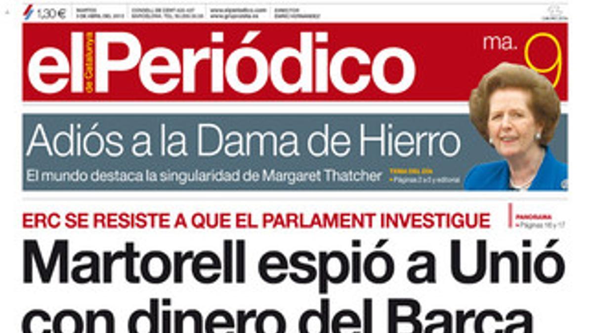 La portada de EL PERIÓDICO (9-4-2013).