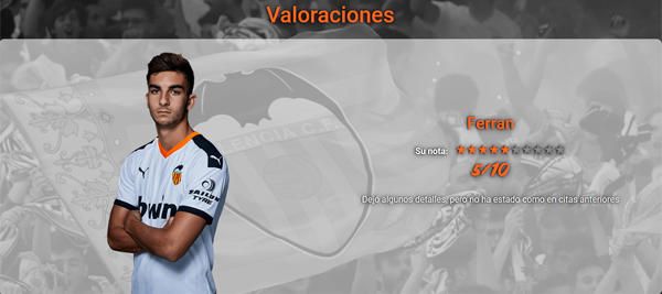 Estas son las notas de los jugadores del Valencia