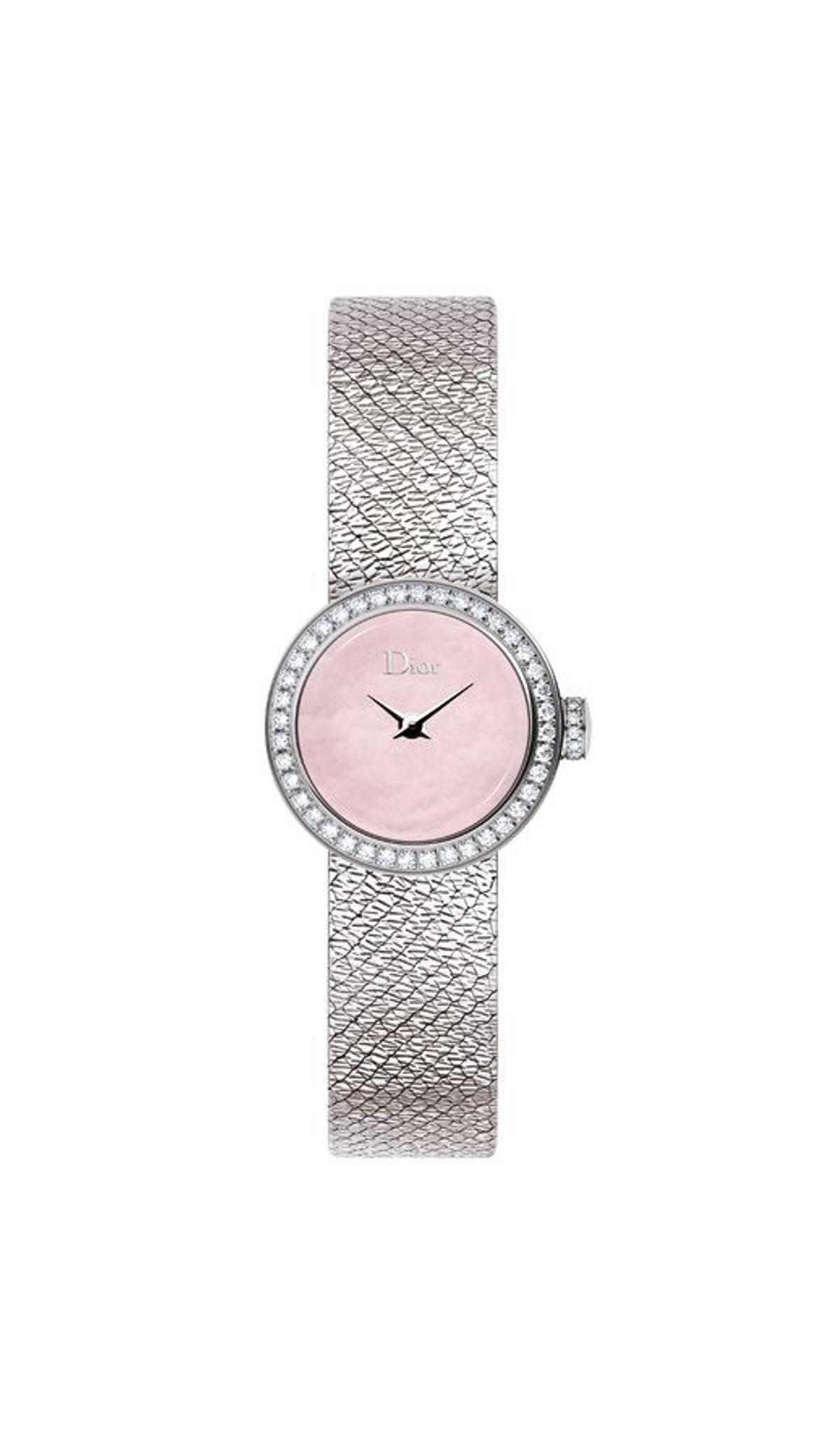 Dior La Mini D Satine: reloj de acero con esfera rosa