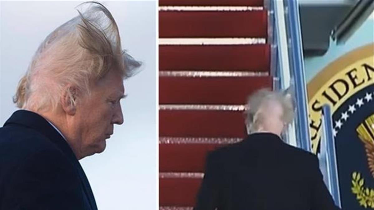 El viento despeinó a Donald Trump cuando subía al avión presidencial.