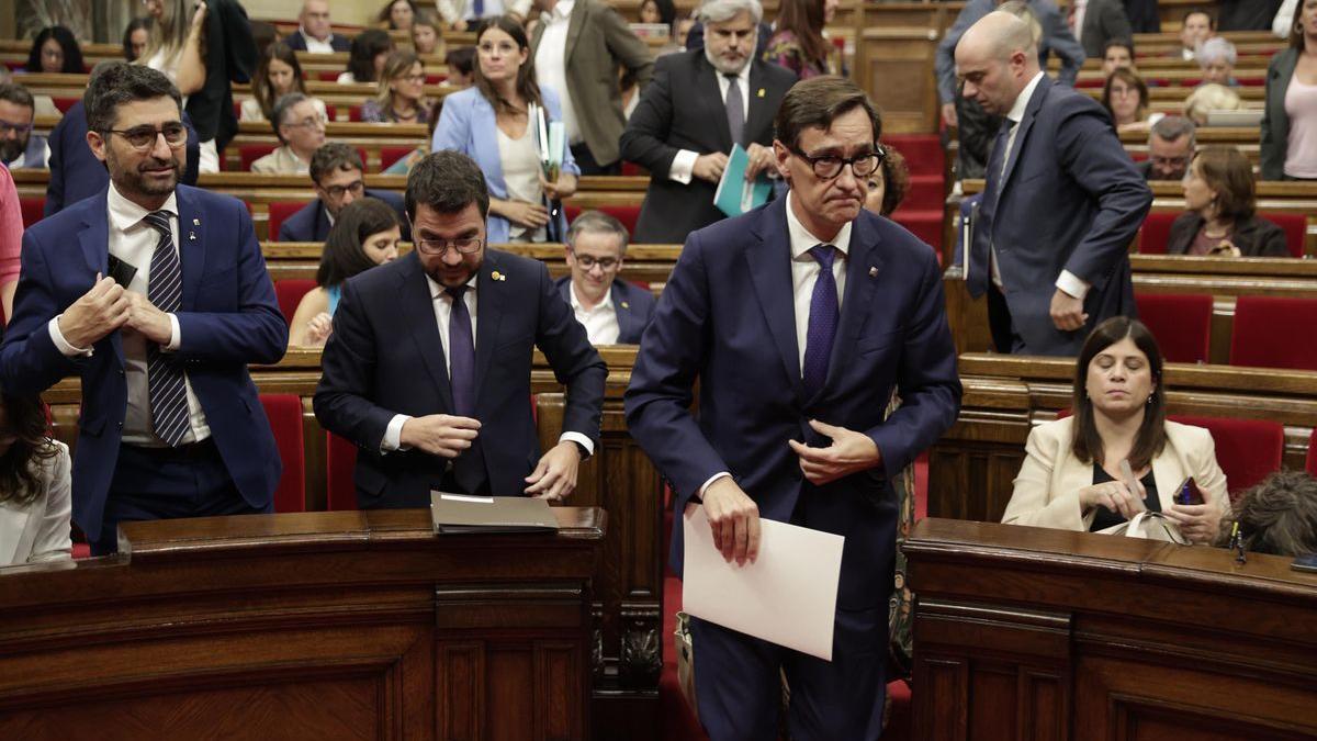 El líder del PSC, Salvador Illa, en el debate de política general.