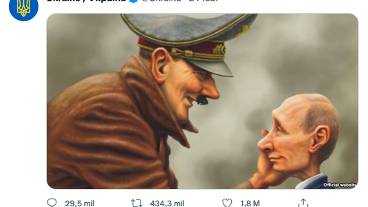 La cuenta de Twitter del gobierno ucraniano compara a Putin con Hitler