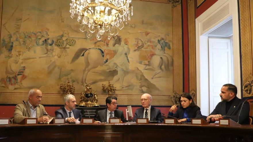 Reunión de los senadores del PSOE, entre ellos el líder de los socialistas tinerfeños, Pedro Martín, con los máximos responsables de AENA. | | E.D.