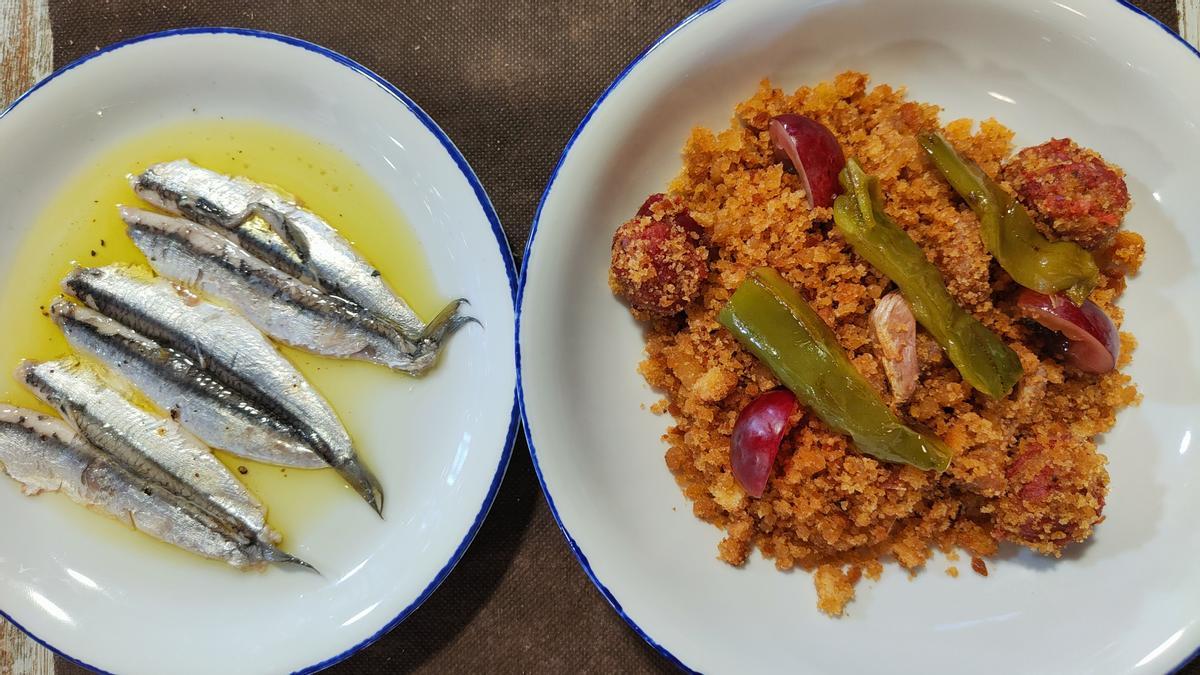 Las migas con boquerones.